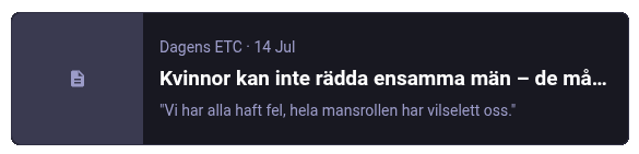 En artikel från Dagens ETC som delats på Mastodon utan bild.