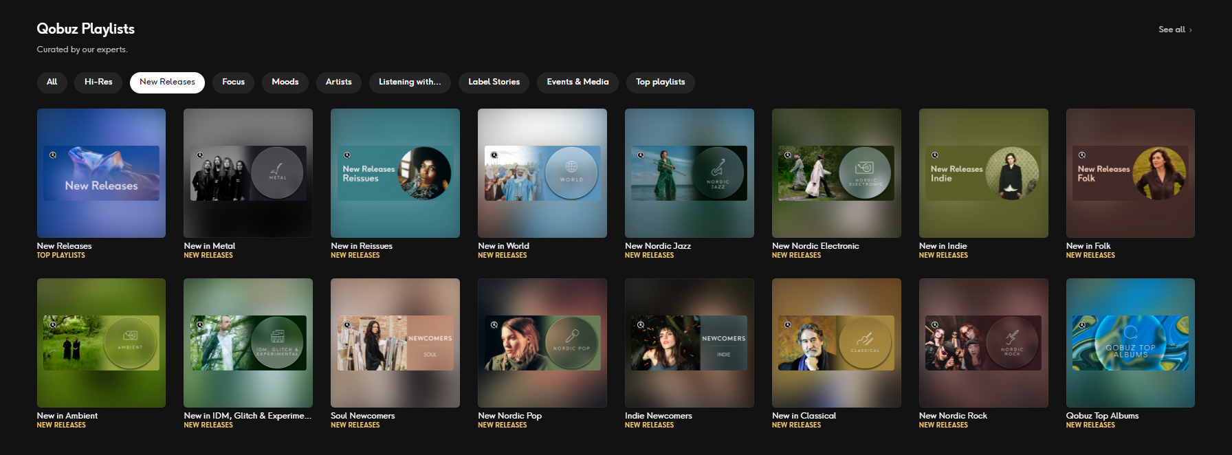 Skärmbild på funktionen Qobuz Playlists med listningen New Releases.